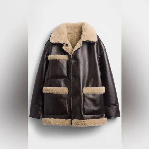 Gap × Sandy Liang Reversible Vegan Leather Sherpa Jacket - Picture 4 of 7